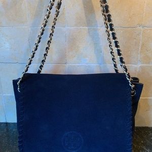 Tory Burch Purse Navy Blue suede , Medium size